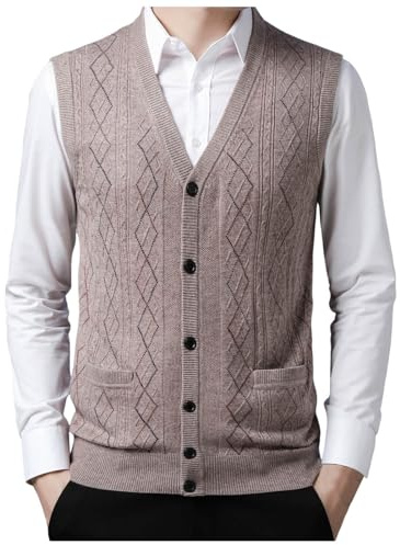 Suéteres sin mangas para hombre, chalecos de punto con botones, chalecos de punto con cuello en V, chalecos de punto para caballero, acanalado, sin mangas, camiseta sin mangas con bolsillos, ropa de