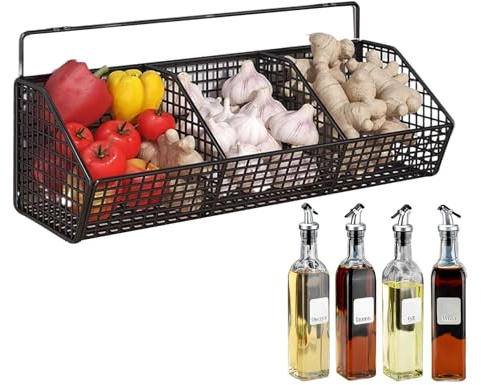 Wandkorb - 3 Fach -Zwiebelregal | Raumsparende Organisator Mit Montierten Früchten, Mehrzweckginger Knoblauch -Display - Aufbewahrung Für Pantry -Organisation Zwiebelkartoffelküche