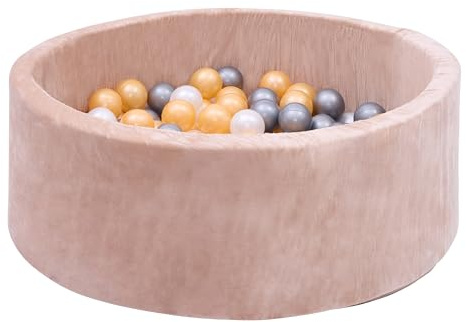 Sunny Boaz Bällebad für Kinder in Beige mit 200 Bällen | Bällebecken Samt Rund für Kleinkinder ab 2 Jahren | Kinderbällebad aus PE 100% BPA-frei | Spielzeug fürs Kinderzimmer 30 x 90 cm