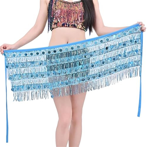 Falda con borlas brillantes para mujer, cinturón de cadena para danza oriental, bufanda de cadera y cubierta de cintura de rendimiento