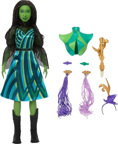 ​Mattel Universal Pictures’ Wicked Get Ready with Elphaba Doll Set | Fashion Accessories, Hair Extensions, Color Change Nails, Removable Outfit