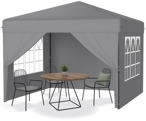 YRHome Pavillon Pliable 3x3m Pop-up, Protection UV, Hivernal, 4 parois latérales, Stable, Hauteur réglable, pour Camping et Cour, Gazebo - Gris