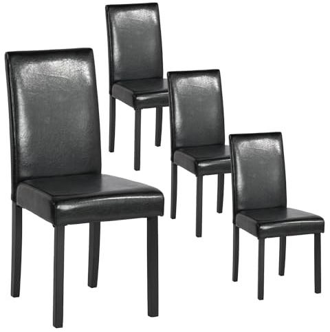 EGGREE Esszimmerstühle 4er Set Schwarz, Kunstleder, Holzbeine | Gepolsterte Küchenstühle mit hoher Rückenlehne, pflegeleichtem PU-Leder und Holzbeinen für Esszimmer & Küche