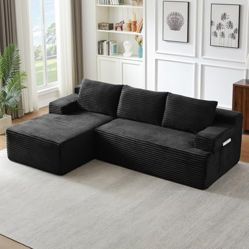 DHHU 238cm canapé d'angle modulable,canape Dangle Convertible en Forme de L avec méridienne,2 Poches latérales,Coussins,canapé Convertible, canapé compressé 3 Places pour Salon ou Chambre,Noir