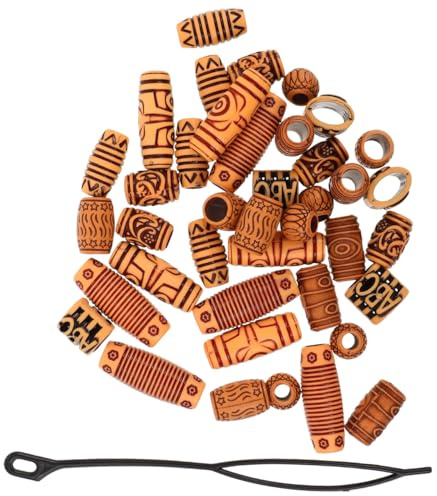 HEMOTON 40 Piezas Cuentas para Trenzas de Plástico y Madera Diseño Tallado Único, Ligeras y Cómodas, Ideales para Adornar Dreadlocks en Salidas Diarias y Fiestas