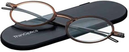 ThinOptics Lesebrille 2,0, braun, mit Milano-Magnetetui, ultraleicht, flach