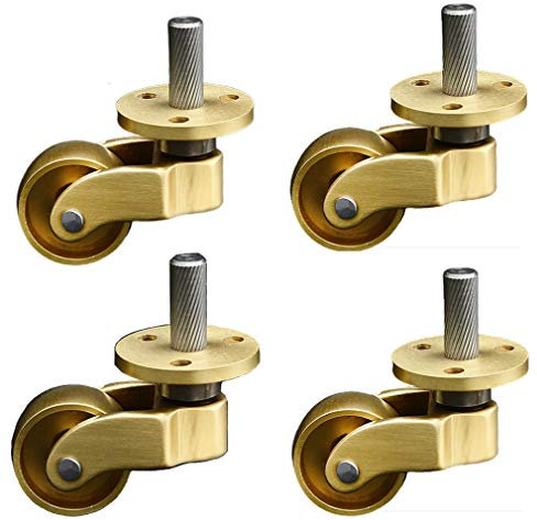 4pcs Roulettes en Laiton Massif,Roulettes Pivotantes pour Meubles, Capacité de Charge 150kg,avec Vis,Diamètre de Roue 1 po/25mm, avec Tige Filetée,Convient aux Pieds de Piano,Canapés,Tables