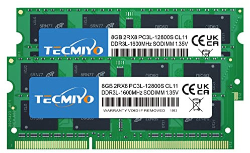 TECMIYO 16GB DDR3 (2x8GB) PC3L-12800S Sodimm 1600 DDR3 / DDR3L 1600MHz CL11 PC3-12800 RAM 1.35V/1.5V 204Pin Non-ECC Unbuffered SODIMM Memoria RAM para MacBook Pro,iMac,Macbook Mini