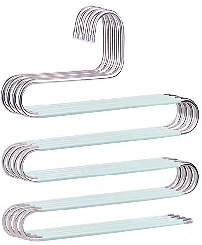 devesanter Hosenbügel, platzsparend, rutschfest, S-Form, Hosenbügel, Edelstahl, Kleiderbügel, Schrank, Aufbewahrung, Organizer für Hosen, Jeans, Schals, hängend, grün, 4 Stück
