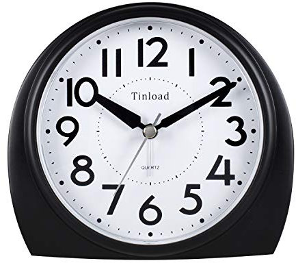 5.5 Zoll Silent Analog Wecker ohne Ticken, sanftes Aufwecken, Pieptöne, Lautstärke erhöhen, batteriebetriebene Schlummer- und Lichtfunktionen, einfaches Set, Schwarz