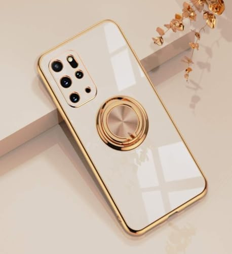 EYZUTAK elektropläterad magnetisk ringhållare fodral för Samsung Galaxy S20 Plus, 360 grader med rotation metall anti-fall fingerring magnet bilhållare smal mjuk silikon stöttåligt fodral – ljusrosa