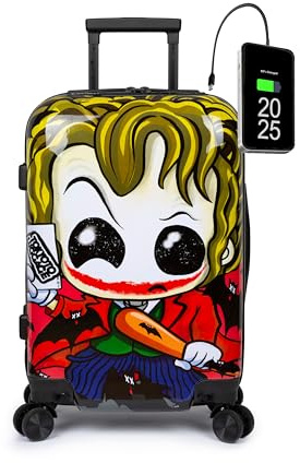 Kinderkoffer Handgepäck 55x35x20 USB Joker Superhelden Comics Cartoons | Für Fans von Superhelden, Avengers und Comics; Kinderkoffer mit USB-Anschluss, 4 Doppelrollen und robustem Polycarbonat