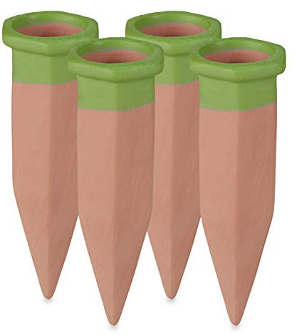 Relaxdays Tonspitzen Bewässerung, 4er Set, Wasserspender für Pflanzen & Balkonkästen, automatisch, Gießkegel, terrakotta, 9.5 x 3 x 3 cm