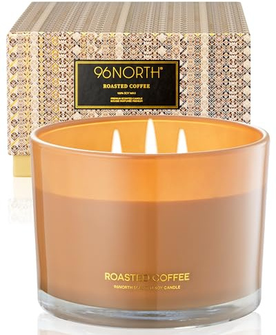 96NORTH Luxury Coffee Soy Candle | Large 3 Wick Jar Candle | Up to 40 Hours Burning Time | 100% Natural Soy Wax | Housewarming Gift for Men and Women