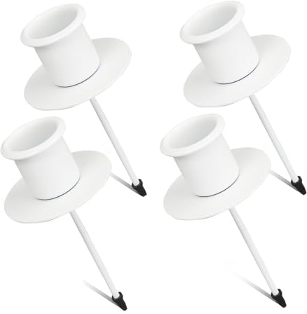 4X Kerzenhalter Adventskranz, Stabkerzenhalter Weiß mit Teller, Kerzenständer Stabkerzen, Adventskerzenhalter Metall Kerzenleuchter, Kerzenteller Tapered Candle Holders