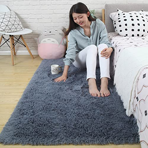 CHBIN Hochflor 200x260cm Shaggy Teppich Nachahmung Wolle Teppich Fellteppich Super Weich Gemütliches für Wohnzimmer Kinderzimmer Schlafzimmer Flur Läufer, Dunkelgrau