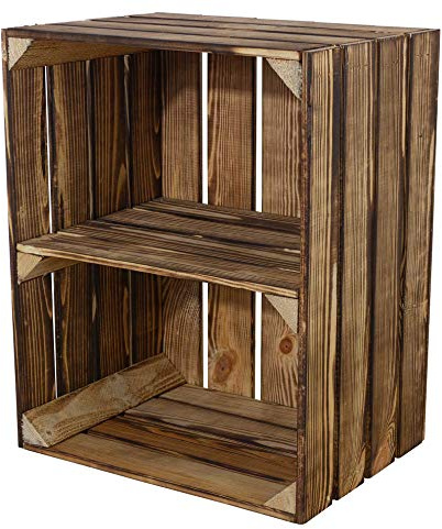 Vintage Holzkisten im Obstkisten Apfelkisten Style Deko mit Weinkisten Geflammt/Weiß/Natur/Schwarz/Grau 50x40x30cm Schublade Regal Boden Schuhregal Zwischenboden (Geflammt hochkant)