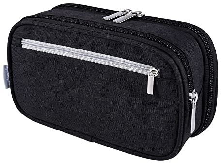 Boojarr Pencil Case, Large Capacity Pencil Cases for Boys Girls Teens, Big Storage Pencil Bag Pen Pouch with 3 Compartments for Middle High College School Office Organizer Adults, Black