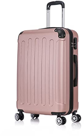 Flexot® Flex-2045 Koffer (16 Farben zur Auswahl) Zwillingsrollen Reisekoffer Trolley Hartschale (L, Rose-Gold)