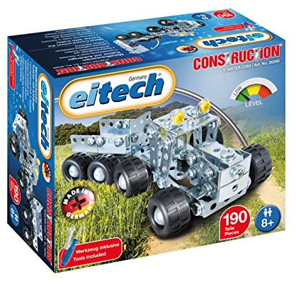 Eitech 00260 Metallbaukasten - Traktor mit Anhänger, Konstruktionsspielzeug für Kinder ab 8 Jahre, Traktor Spielzeug als Modellbausatz, Geschenk für Jungen und Mädchen