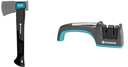 Gardena Universalbeil 900 B: Handliches Beil für Garten und Outdooraktivitäten (8713-48), Schwarz & Messer- und Axtschärfer: Schleifgerät zum Schärfen von Messer- und Axtklingen (8712-20)