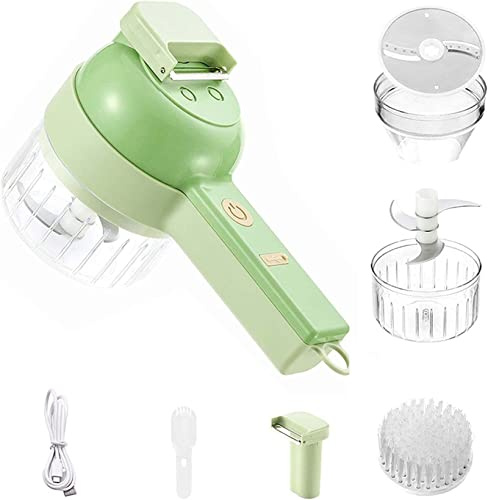 Breadom 4 in 1 Portable Electric Vegetable Cutter Set, Food Slicer, Chopper, Green, ABS, PP, PC, Stainless Steel Blades