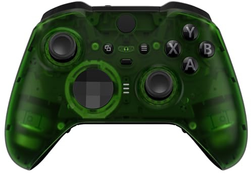 eXtremeRate Clear Green Replacement Faceplate Cover for Xbox One Elite Controller Series 2 (Model 1797), Custom DIY Front Housing Shell Case & Accent Rings for Xbox Elite Series 2 Core Controller