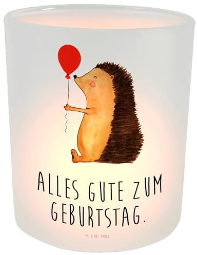 Mr. & Mrs. Panda Teelicht Igel Luftballon - Geschenk, Windlicht Glas, lustige Sprüche, Tiermotive, Geburtstagskind, Gute Laune, Windlicht Zur