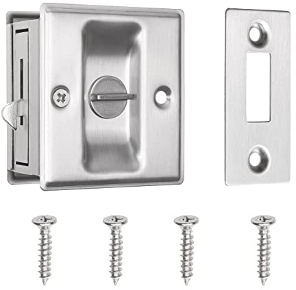 Eco-Fused Serrure de porte coulissante escamotable - Poignée de porte privée en nickel brossé avec serrure - Réversible - Compatible avec la plupart des portes - Prise facile