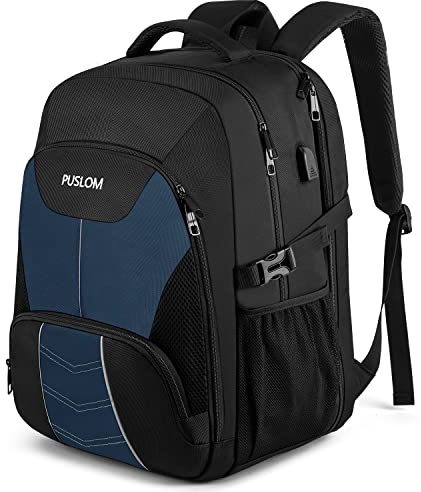Extra stor ryggsäck herr 55 l vattentät 18,4 tum laptopväska arbete laptop med USB-laddningsport anti-stöld business resor skolryggsäck för män kvinnor pojkar tonåring blå