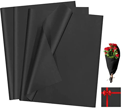 ASTARON 60 Blatt schwarzes Seidenpapier zum Verpacken, 50 x 35 cm, Geschenkpapier, Blumenstrauß, Kraftpapier für Geburtstagsfeiern, Feiertage, Hochzeiten, Basteln, Dekoration, 3 Farboptionen