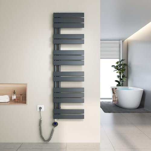 Heilmetz Scaldasalviette Elettrico Bagno 1385x400mm 600W, Termoarredo Elettrico Bagno con Barra riscaldante termostato，con Funzione di temporizzazione（Antracite）