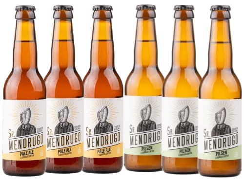 Pack Degustación Cerveza Artesana Sin Desperdicio Sr Mendrugo 100% Natural - 6 Cervezas Artesanales 3Pilsen + 3 Pale Ale 33cl elaboradas con pan - Sabor Único Suave y Original - Ideal para Regalo