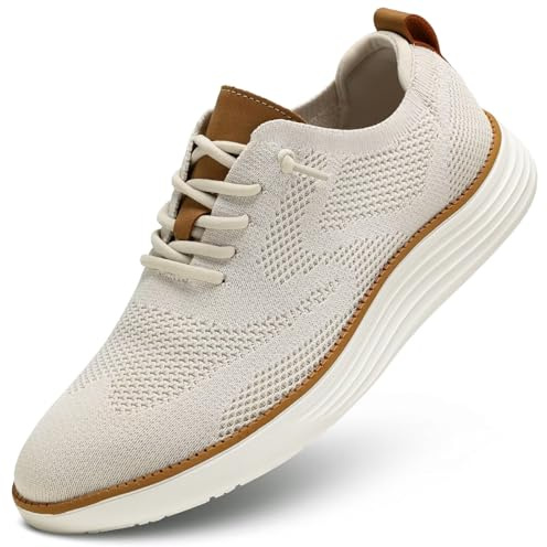 Men's Casual Sneakers Dress Shoes - Comfort Sneakers Mesh Knit Lightweight Breathable Formal Oxford Business Shoes Beige