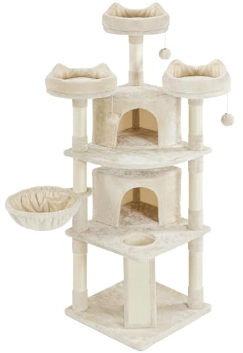 Yaheetech Cat Tree, Scratching Tree, 174 cm, Cat Tree, Large Climbing Tree, 3, Cozy Observation Platforms, Play Houses for Cats, Beige