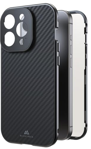 Black Rock Hülle für iPhone 15 Pro (Carbon Beschichtung, Kameraschutz, Metallrahmen, 360° Rundumschutz, Wireless Charging kompatibel, ultradünn, slim, Magnet, Cover, Handyhülle, Case) Real Carbon
