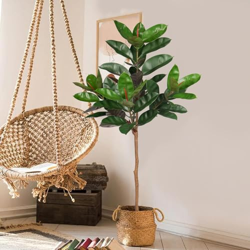 5FT Tall Fake Tree Plant for Home Decor, Artificial Rubber Tree Indoor Floor Plant, Large Faux Ficus Tree Potted Fake Tropical Plants Decorative for Office Store Room Corner Decor