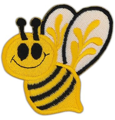 Biene Hummel Aufnäher zum aufbügeln oder aufnähen Bügelbild Aufbügler für Kleidung gestickter Bügelpatch Applikation Patch Größe 6,6 x 6,6 cm