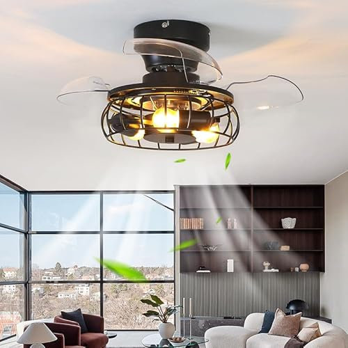 E27 Ceiling Fan with Light Reversible, Retro Fan Light Timer Quiet, 6 Speed Ceiling Fans with Lights and Remote Cage for Bedroom Living Room Kitchen-no Twine