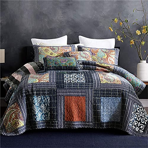 sjdoPulse Copriletto Trapunta Patchwork retrò Misura Doppia 230 * 250 Cm, Copriletto Trapuntato Colorato in 3 Pezzi Copriletto Decorativo Leggero Morbido Plaid in Microfibra Set con 2 Federe