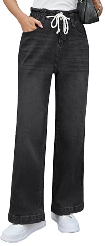 Roskiky Y2k, jeans da donna - Taglio largo - Vita elasticizzata - Taglio largo - Vita elasticizzata, Nero , M