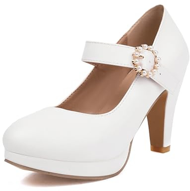 Moda Donna Tacchi Alti Piattaforma Arco Pompe Punta Rotonda Pelle Estate Scarpe Dolci（White 6-2，40）
