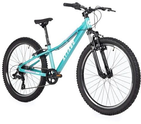 ATTABO Bicicleta de montaña Infantil MTB JR con Marco de Aluminio de 12 Pulgadas, Color Verde, con Ruedas de 24 Pulgadas, con Accesorios, Manillar ergonómico, Freno en V, sillín Ajustable, Cambio de