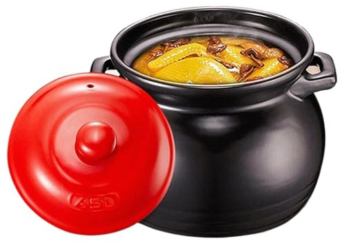 Casseruola, pentola in ceramica per stufare Earthenware Pot Hob To Oven Casserole Dish Cooking Pot, Large Handmade Does Slow Cooker,black-6L