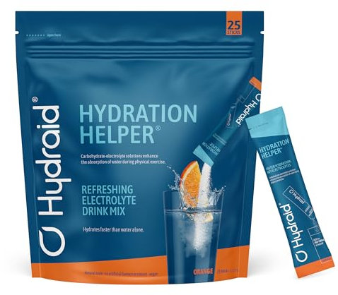 Hydraid Hydration Helper® ARANCIA – Polvere di elettroliti con 1118mg di elettroliti per un migliore assorbimento dell'acqua per sport e recupero veloce – 25 bustine al gusto di arancia