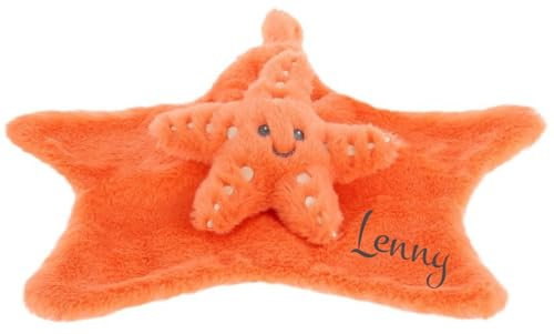 Wuff-Dogsworld Baby Kuscheltuch VIELE Modelle mit Namen Bestickt Geschenk Taufe Geburt Schmusetuch Schnuffeltuch Trösterchen Junge Mädchen (Seestern)