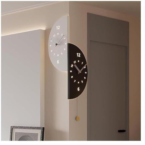 Generic Orologio da parete ad angolo silenzioso su entrambi i lati, può impostare due fusi orari, ideale per camera da letto o sala da pranzo, funzionamento silenzioso