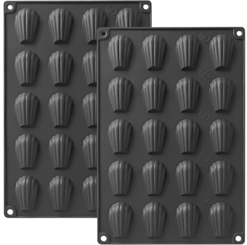 YXHZVON 2 Pezzi Stampo Madeleine, Stampi per Madeleines in Silicone, 20 Fori Stampi in Silicone a Forma di Conchiglia per Madeleine, Biscotti, Cioccolato, Caramelle, Budino(Nero)