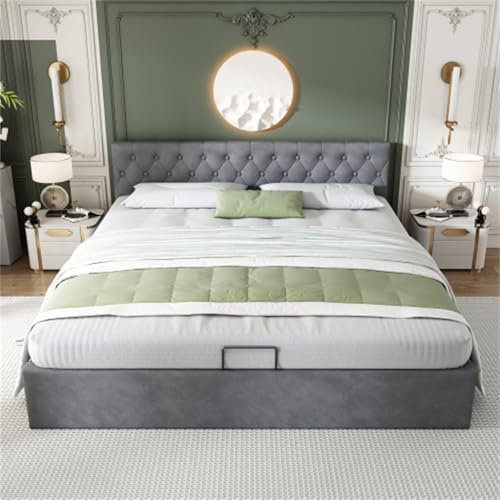 Polsterbett Mit Bettkasten Und Lattenrost Doppelbett Mit Stauraum Holzfuß Jugendbett Für Erwachsene Jugendliche Gästebett Für Schlafzimmer Gästezimmer Familienbett Grau 180x200 cm
