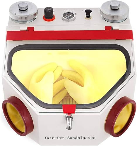 YANGYMM Sabbiatrice Laboratorio Odontotecnico, Sabbiatrice per Laboratorio Odontotecnico a 2 Penne + 2 Serbatoi, Sabbiatrice con Luce LED e Ampia Finestra di Visualizzazione, con Controllo a Pedale